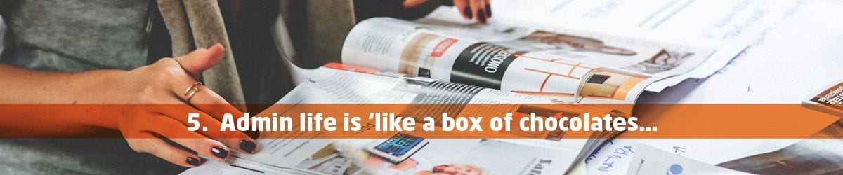A web graphic saying "Admin life is 'like a box of chocolates..."