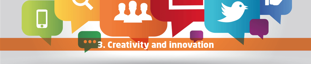 A web graphic saying "Creativity and innovation"
