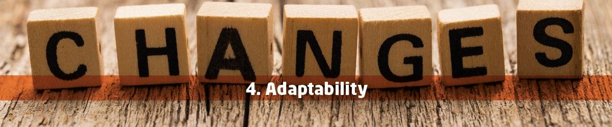 A web graphic saying "Adaptability"