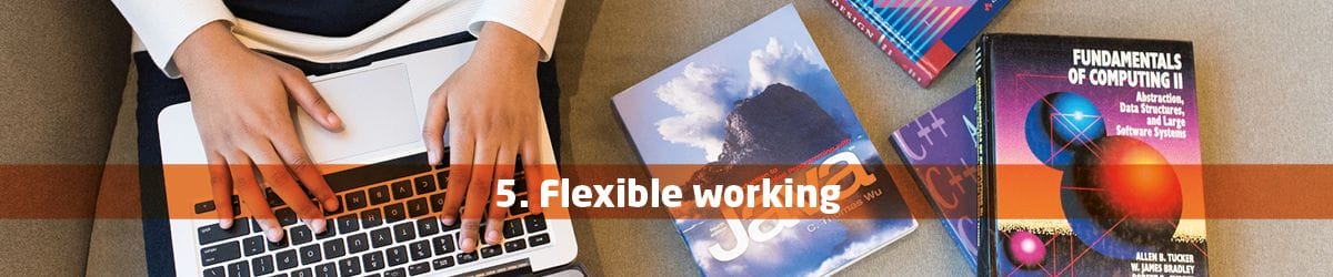 A web graphic saying "Flexible working"