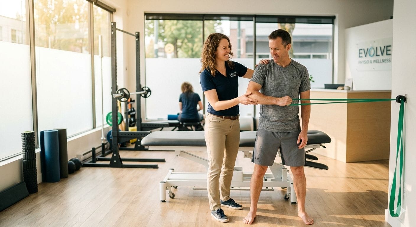 Image of 2 people representing Physiotherapist and Patient