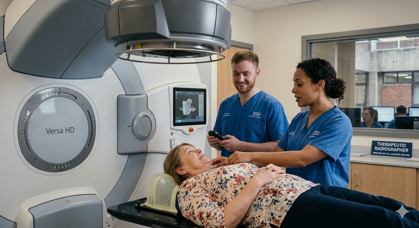Image of 2 Therapeutic Radiographers and a patient waiting to be x-rayed