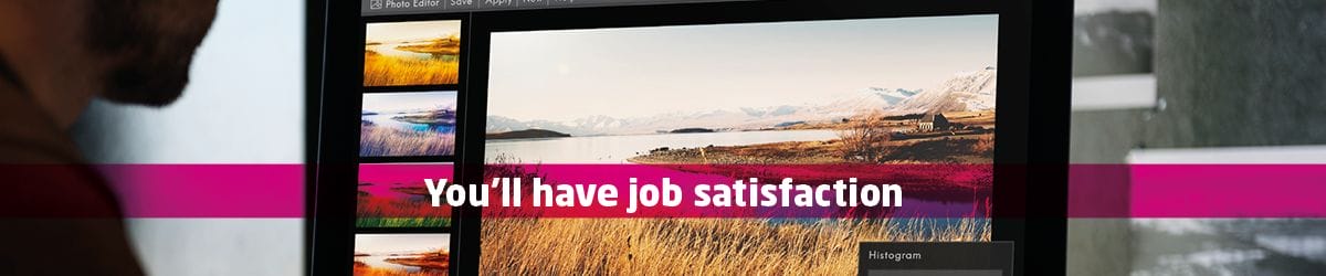 A web graphic saying "You'll have job satisfaction"