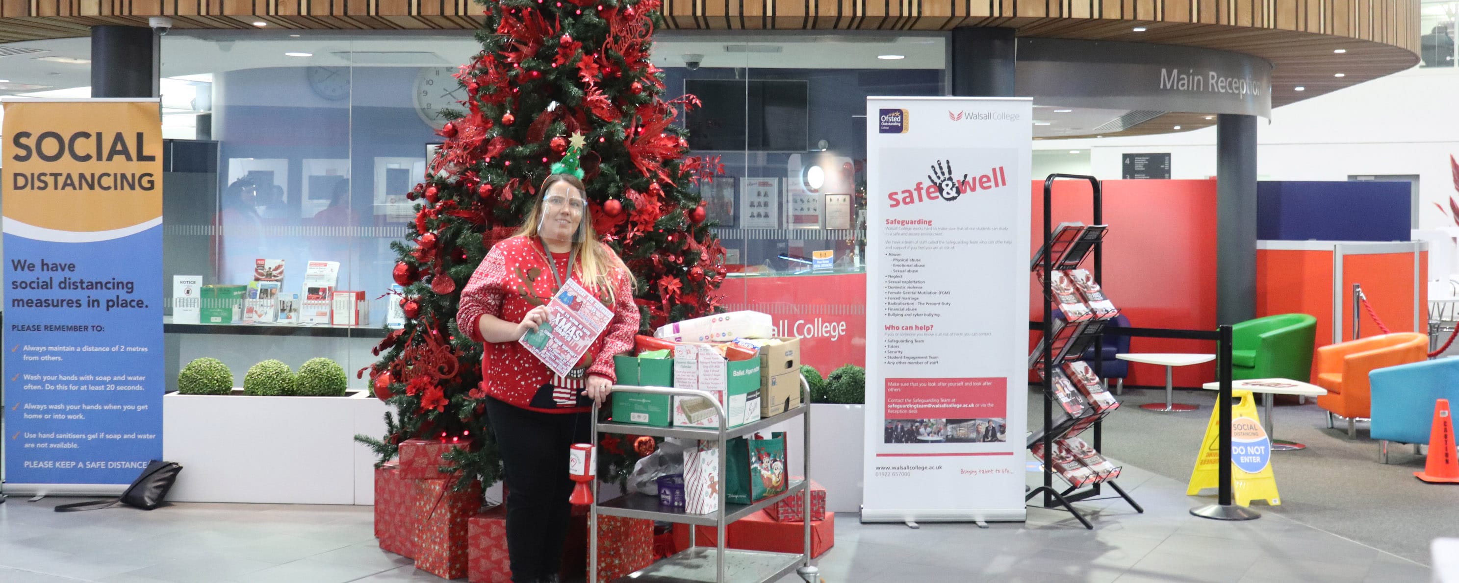 Walsall College staff with Christmas decorations