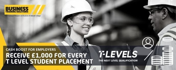 advert featuring female construction student speaking to employer colleague