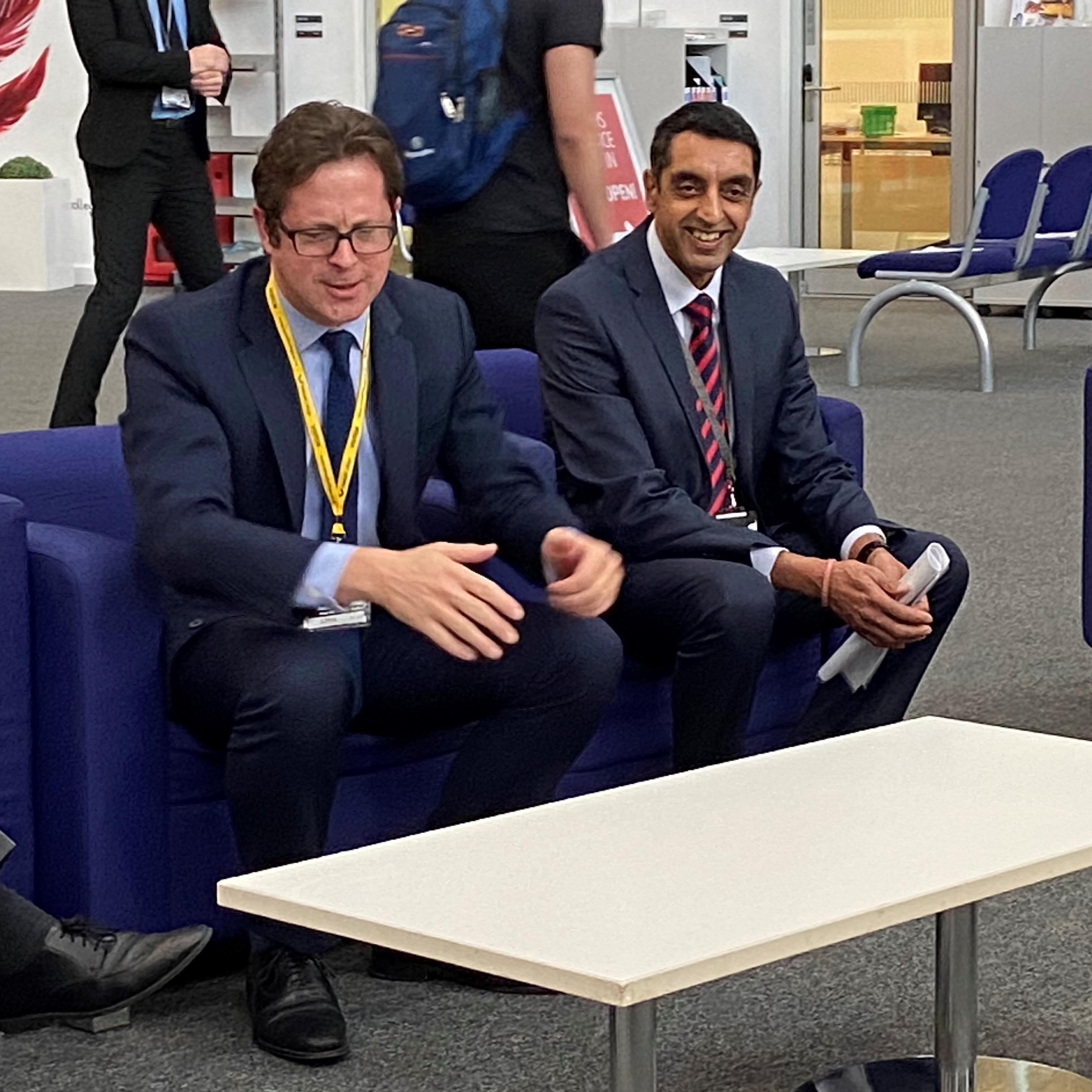 skills minister and principal in conversation with students