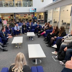 skills minster in conversation with students roundtable style