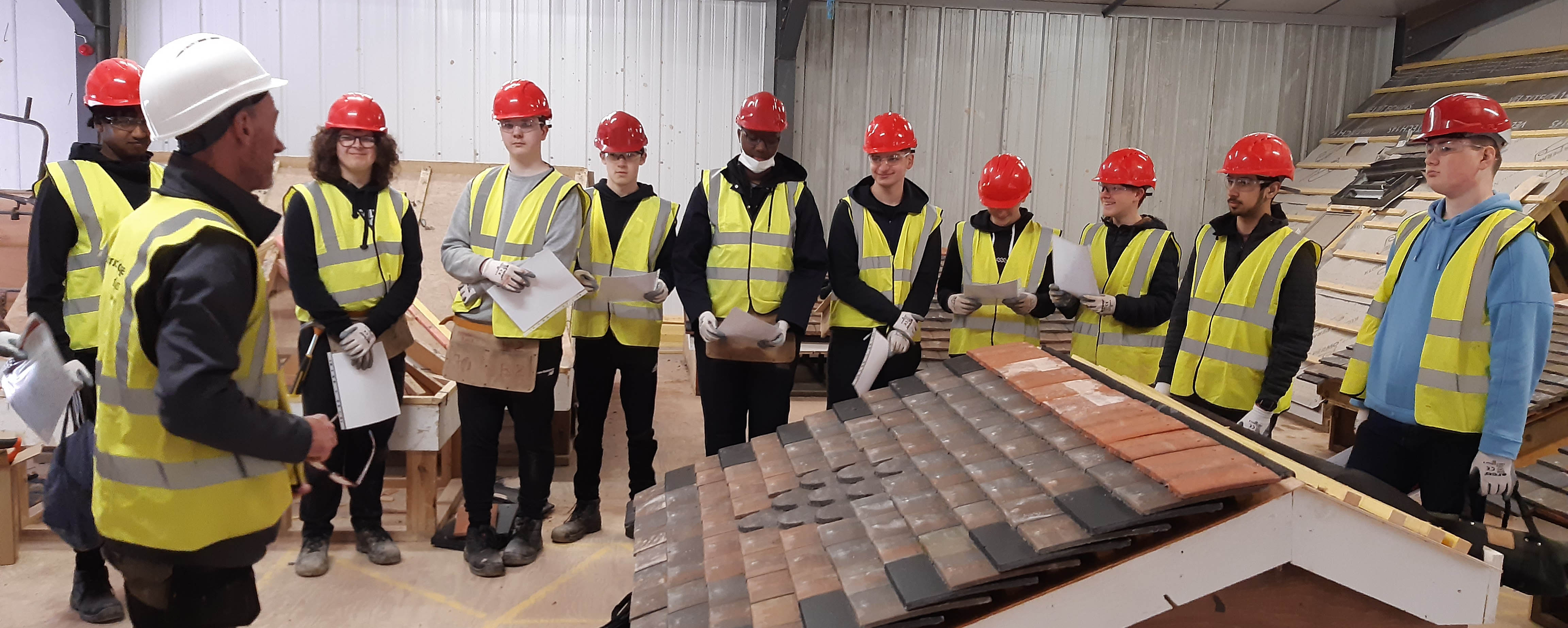 year 11 boys in roofing skills training facility