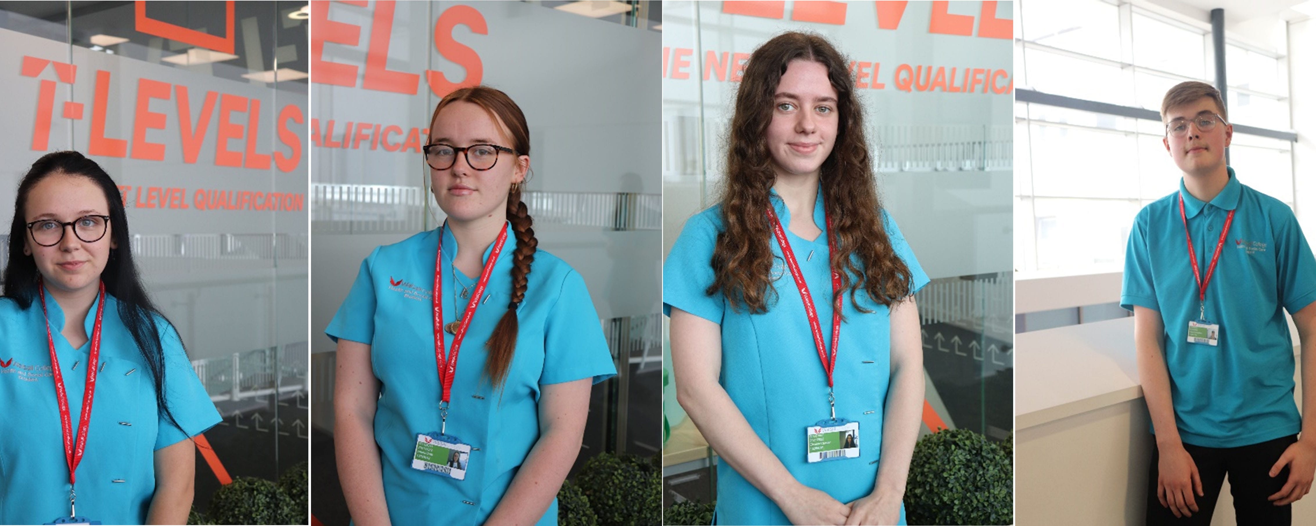 four health t level students in uniform facing