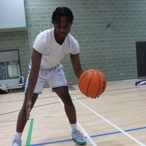 basketballer on court with ball in hand