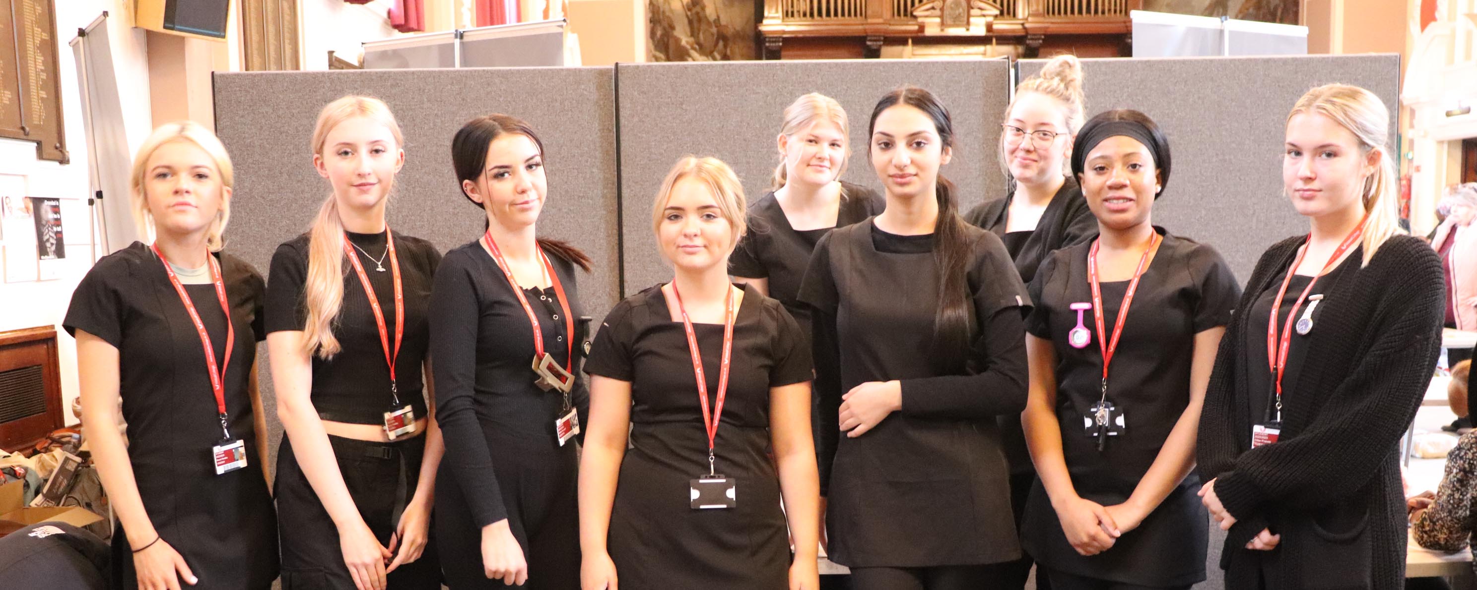 hair and beauty students at Carers Rights Day event group shot facing