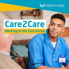 a young person working in a care setting, looking after an older man.
