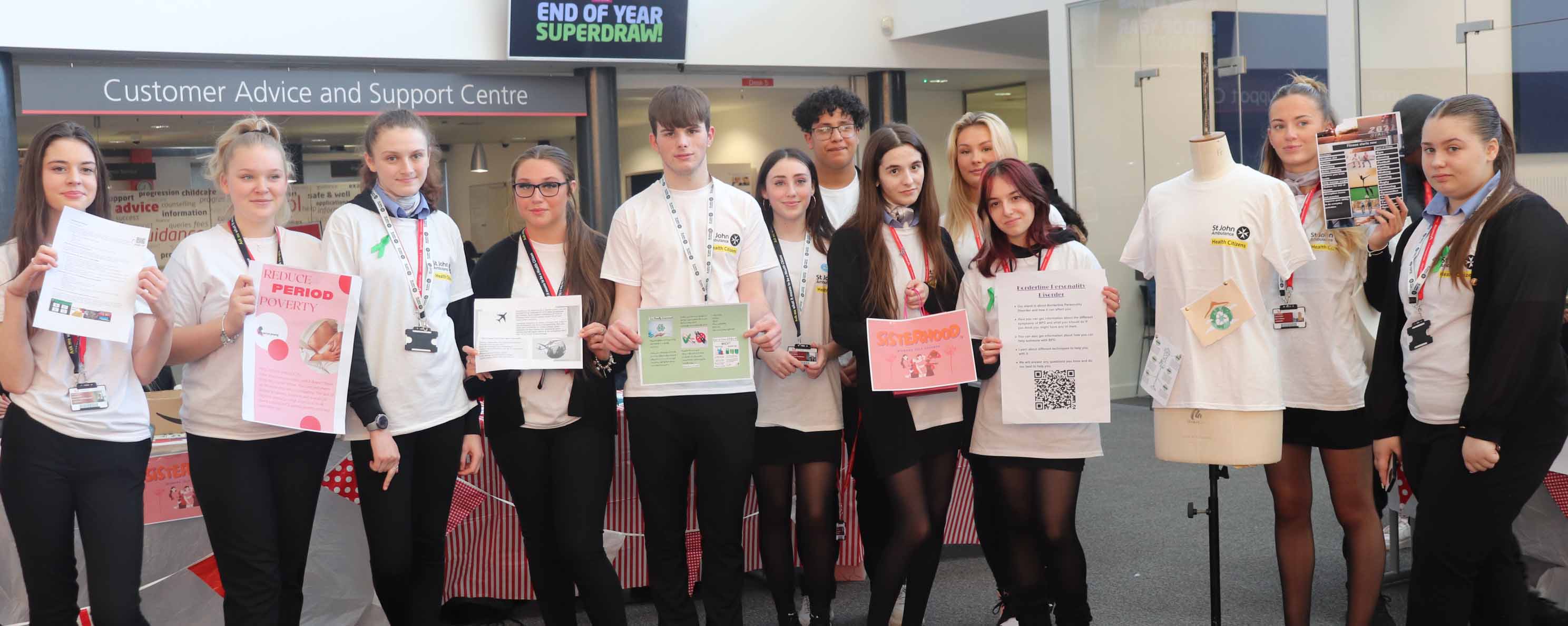 Group shot of health and social care and travel and tourism students at Health Citizen event facing