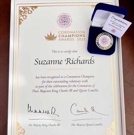 Suzy Richards certificate and award