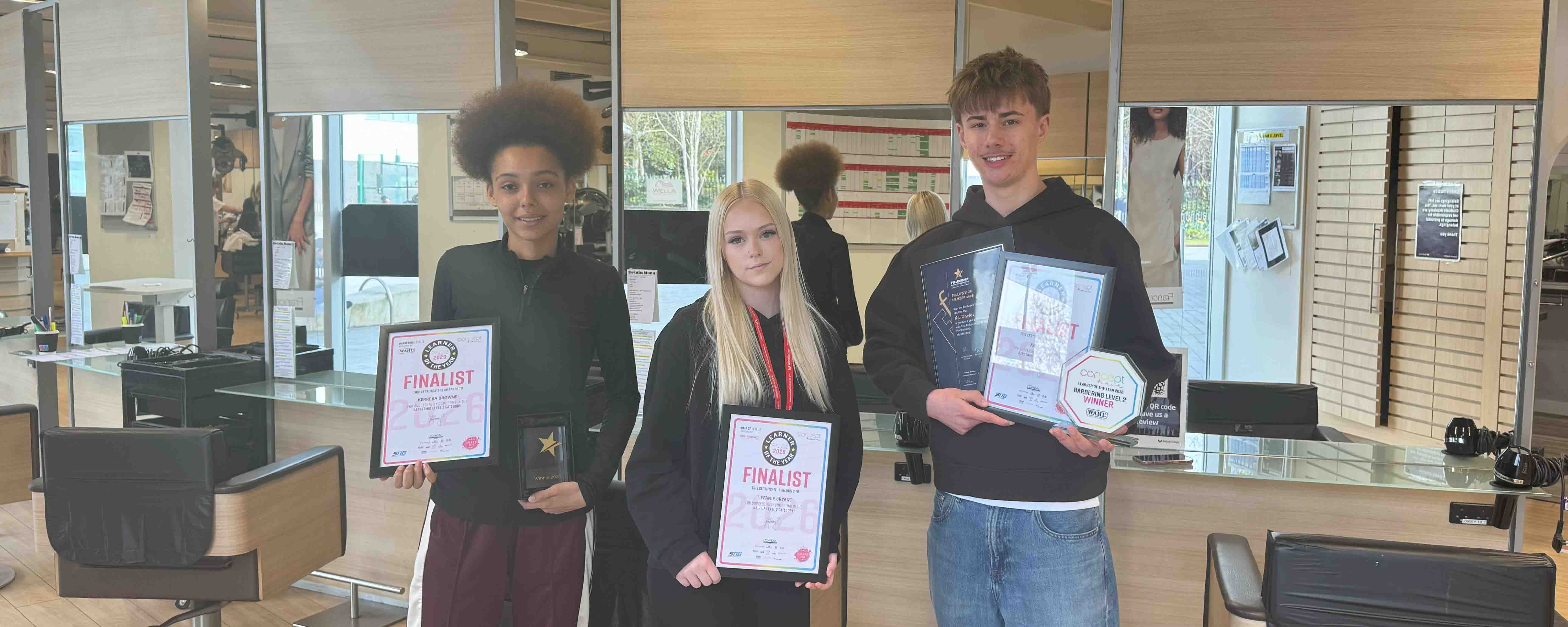 Titles and trophies for student barbers and hairdresser